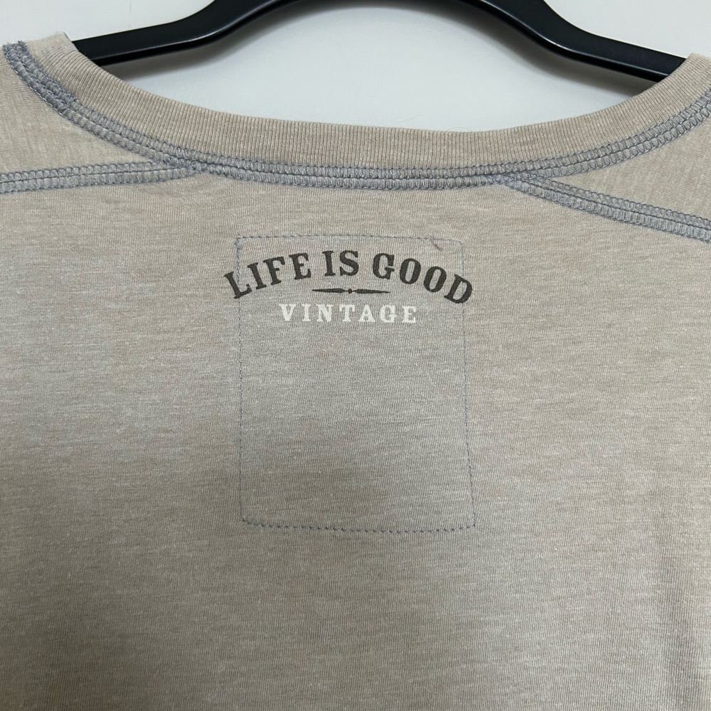 Life Is Good Men's Tan Long-Sleeve Tee with Two Guitar Graphic - Picture 4 of 5
